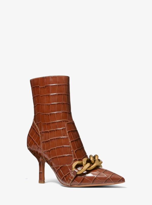 Damske Clenkove Cizmy Michael Kors Scarlett Embellished Crocodile Embossed Leather Hnede - Topanky Michael Kors Lacne | ELBQT-5768